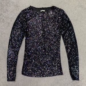 NWT Intimately Free People Womens Gold Rush Long Sleeve Sequin Top Black XS